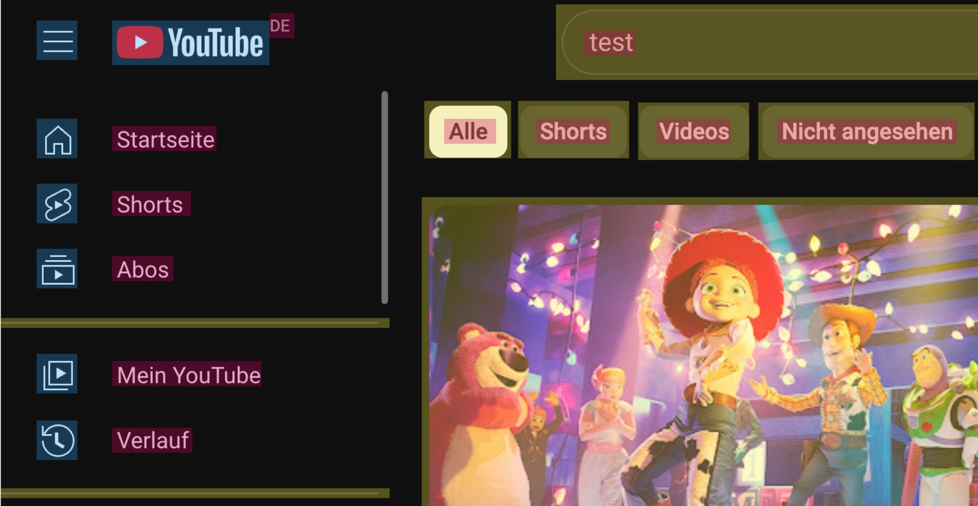 Youtube Web User Interface with highlighted panels, texts, and icons